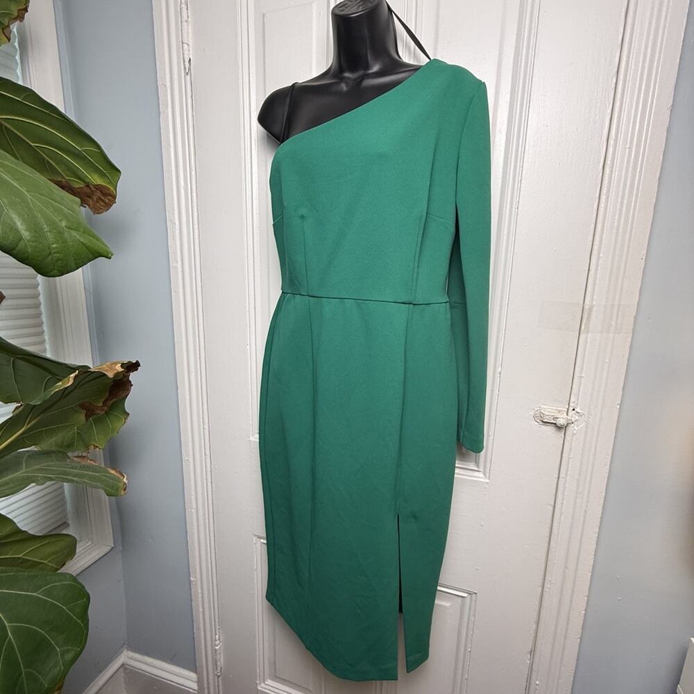 Donna Morgan One Shoulder Midi Dress Emerald Green Size 8 Formal Party Classy